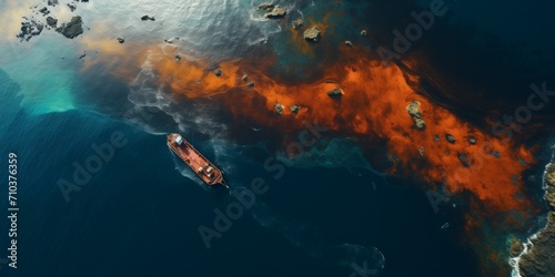 Aerial View from Drone on tanker and split oil