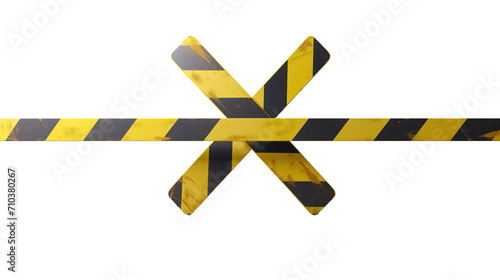 X shape barricade with straight tape isolated on white transparent background, Police investigation scene zone
