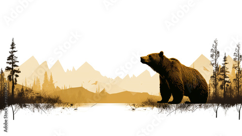 Silhouette of bear isolated on white Background