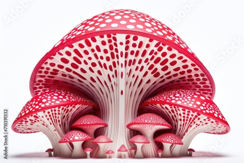 Vibrant Red and White Spotted Wild Mushrooms in Lush Forest Setting - Generative AI