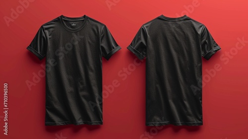 Colorful isolated T-shirts with a mockup featuring both front and back views. The preview is enhanced using generative AI for a dynamic presentation. 