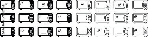 Set of Microwave oven icons. Home Kitchen appliance icons. Simple microwave oven in Flat styles with editable stock for templates, web designs and infographics isolated on transparent background.