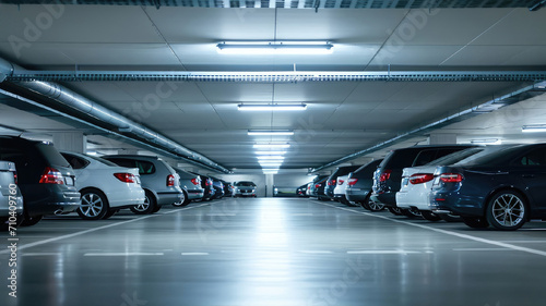modern underground parking with many cars
