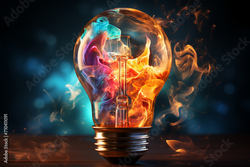 Creative light bulb explodes. brainstorming concept. 