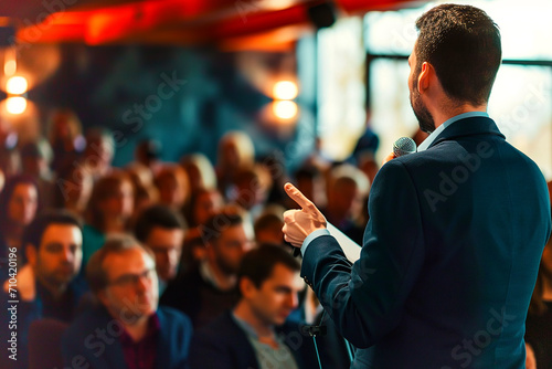 Forum: Speaker Engaging Business Minds: Man in Suit on Business Speech