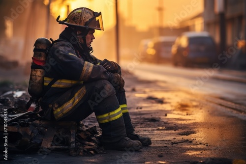 First responder fatigue: a dirty and saddened firefighter.