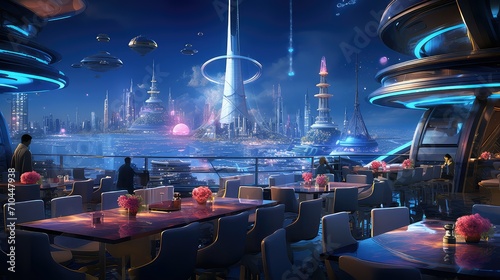 innovation space restaurant background illustration outer galaxy, moon planets, astronaut zero innovation space restaurant background