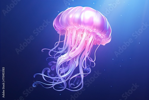 Fantasy pink jellyfish - abstract art with blue gradient background - surreal aquatic creature