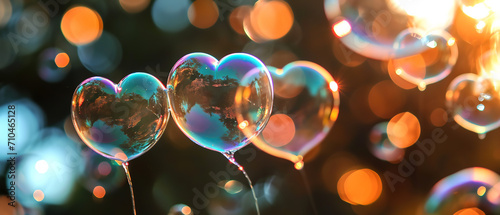 Photo of heart shaped soap bubbles