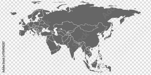 Eurasia Map vector. Gray similar world map blank vector on transparent background. Gray similar Eurasia map with borders of all countries and Countries of the UK. Quality Eurasia map. 