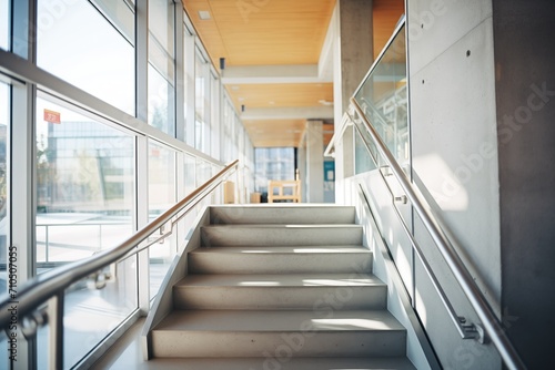 concrete stairway with glass balustrade in a public building