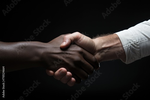 Friendly handshake of black and white men