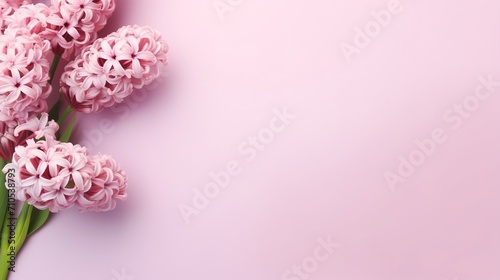 Light pastel colors pink hyacinth flowers foral background space for text copyspace spring banner