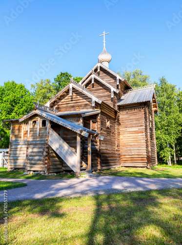 Wooden orthodox church in Vitoslavlitsy village, Veliky Novgorod, Russia