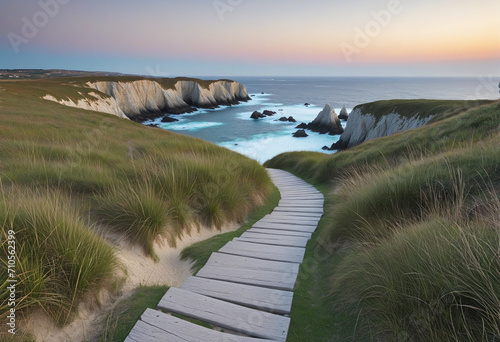 Coastal trails for a scenic walk along the wild coast of Quiberon in Brittany by the sea
