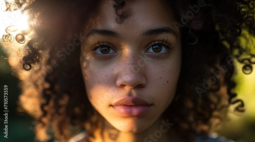 Young mulatto woman reflecting passion for cheerleading in her eyes.