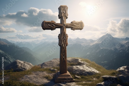 A wooden religious cross is showcased in this particular view