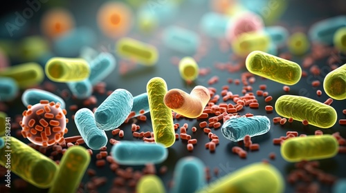 Close up of vibrant 3d microscopic bacteria probiotics, oral bacteria, and their intricate world