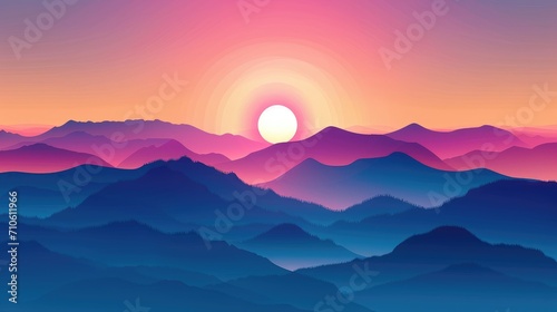 Geometric abstract representation of a sunrise over mountains background