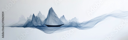 Abstract wave of blue lines on white background.