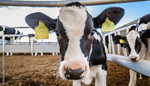 holstein calf with ear tag close up a newborn calf peeks out from its individual home on a livestock farm raising animals in special plastic calf housing calf rearing on a diary farm illustration