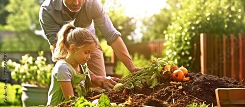 Family planting vegetable from backyard garden