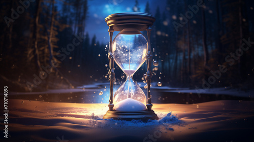 Magic hourglass midst of cold Winter forest