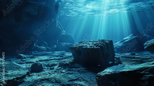 The mysterious artifact at the bottom of the ocean, like a lost relic, life in the light of underw