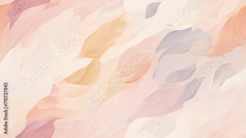  an abstract painting with pastel colors of pink, yellow, blue, and pink feathers on a white background.