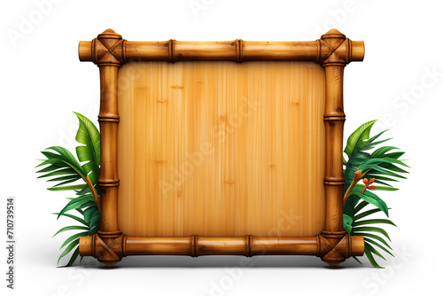 Bamboo frame with tropical leaves. Cut out on transparent