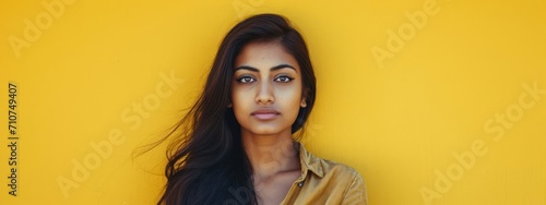 East Indian Female Disgusted Yellow Background Beautiful Person Generative AI