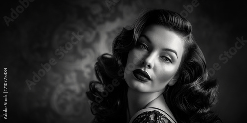 Old Hollywood glamour portrait, classic starlet with marcel waves, high-contrast black and white
