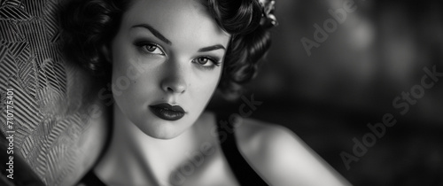 Old Hollywood glamour portrait, classic starlet with marcel waves, high-contrast black and white