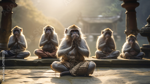 Varis monkeys doing yoga in monk clothing