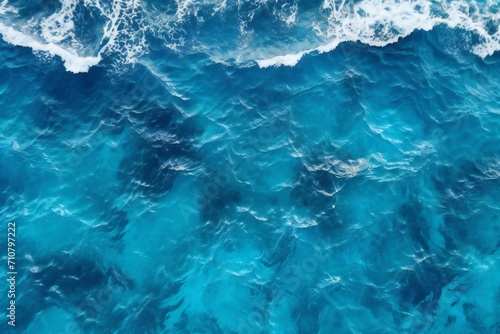 Blue sea water texture background, Top view of ocean surface with waves