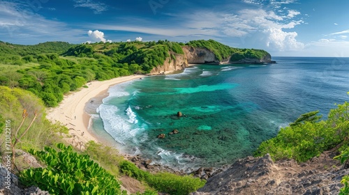 Panoramic view of the sandy beach on the island of Bali, Indonesia