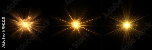 Dynamic yellow Celestial Explosion set. Black Background with Glowing golden Sunburst, Digital Lens Flare, and Color-Adjusted Light Rays