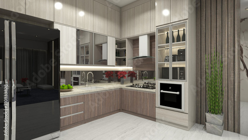 Luxury Wooden Kitchen Cabinet Design with Showcase Display