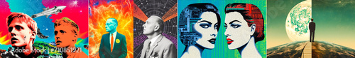 Unique vintage collage concept in pop art style. A surreal and aesthetic dream. Digital mixed media works. Amaze the imagination with colorful and bold visual effects.