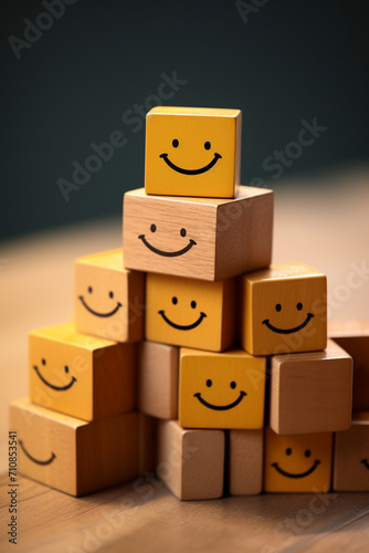wooden cubes with smiles close-up