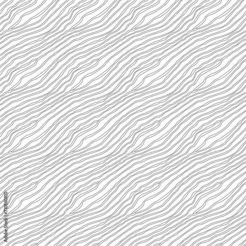 Vector doodle diagonal seamless pattern from black wavy lines on a white background