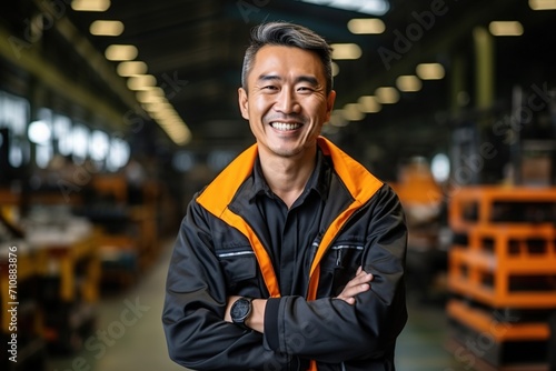 Portrait of a smiling Asian man in a factory