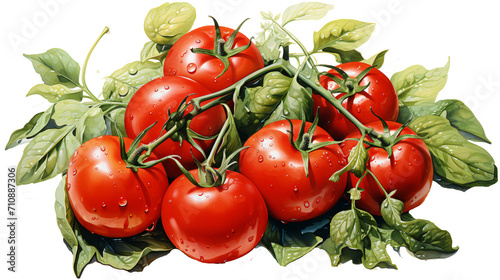 cherry tomatoes isolated against transparent background in watercolor painting style