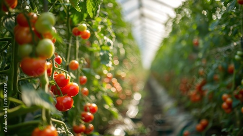 Dormant red tomato growing in a greenhouse