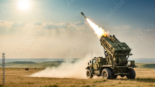 defense system mobile Patriot in the field, day, background