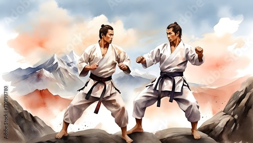 two karate fighters, material arts