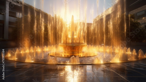 street fountain in the golden light of the sun