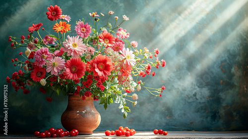 Beautiful bright still life with multi-colored flowers
