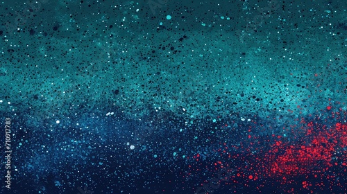 bokeh lights and glowing particles on a dark background. a gradient of colors from turquoise to deep blue before transitioning into a warm orange-red hue.