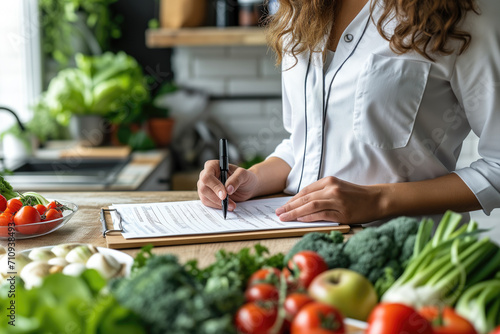 Nutritionist Writing a Healthy Eating Plan with Fresh Vegetables